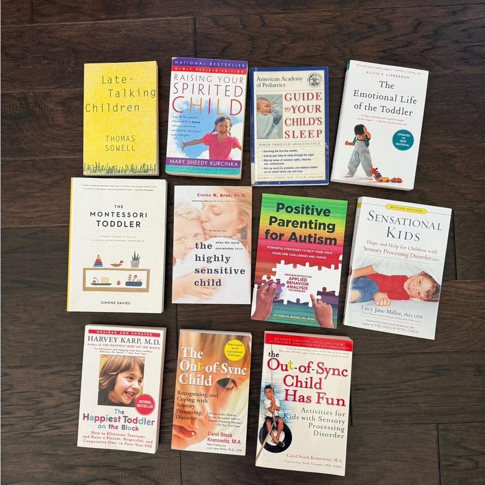 Lot of Books on sensory processing disorder, neuro development, Montessori